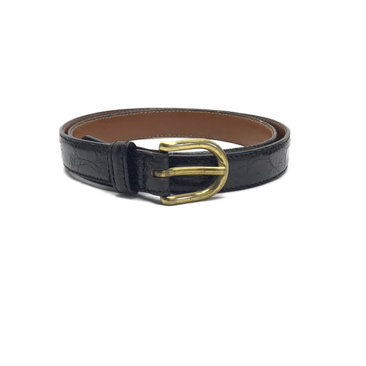 Vintage Emporio Armani Black Leather Belt with Brass Buckle, Size 30