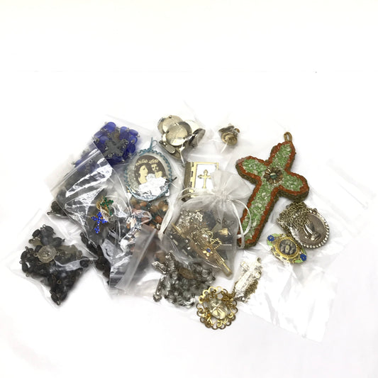 Crafting Lot of Vintage Rosaries, Charms, and Cross Pendants, Religious Memorabilia, For Repair or Upcycling