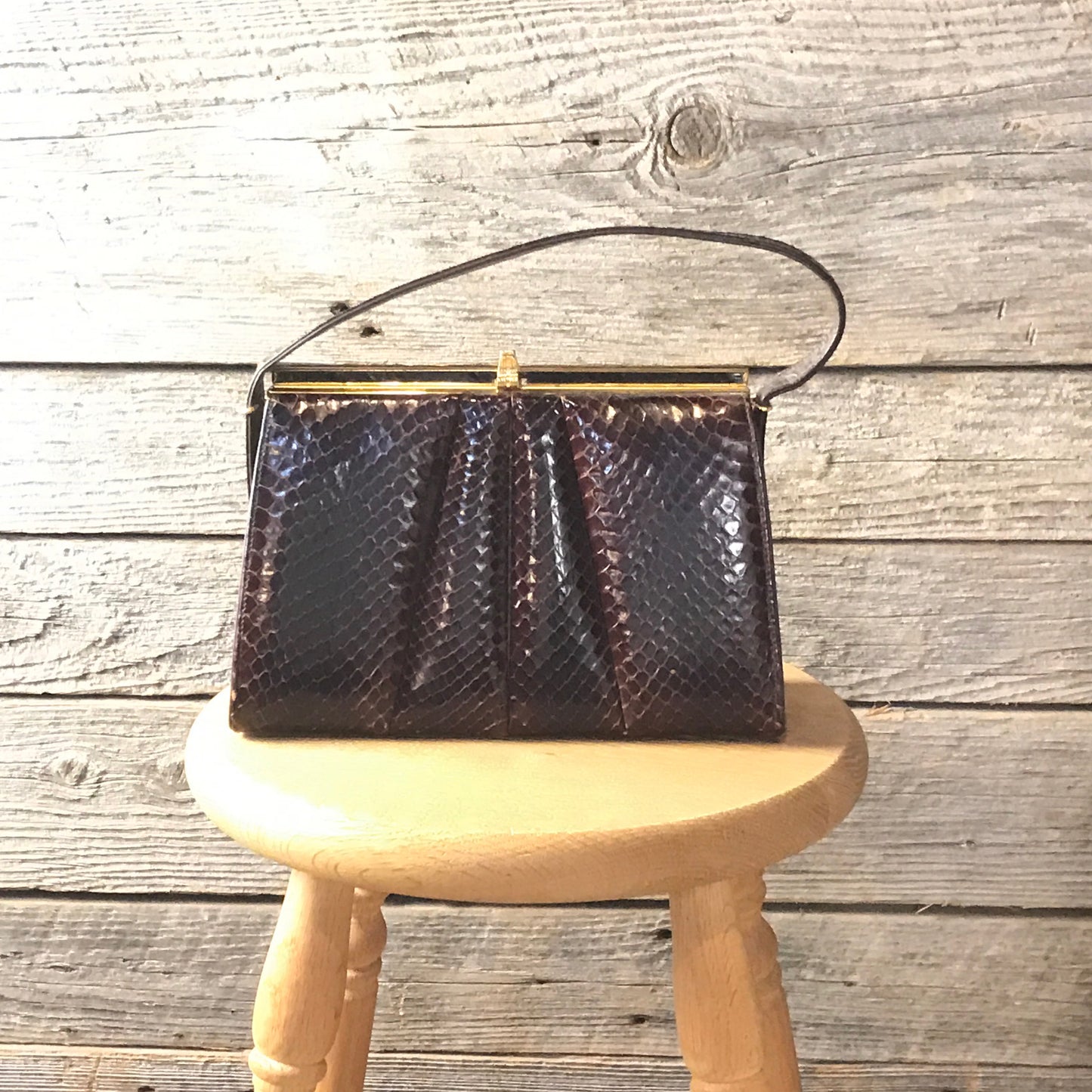 Vintage Snakeskin Bally Dolcis Purse, Brown Leather, Leather interior