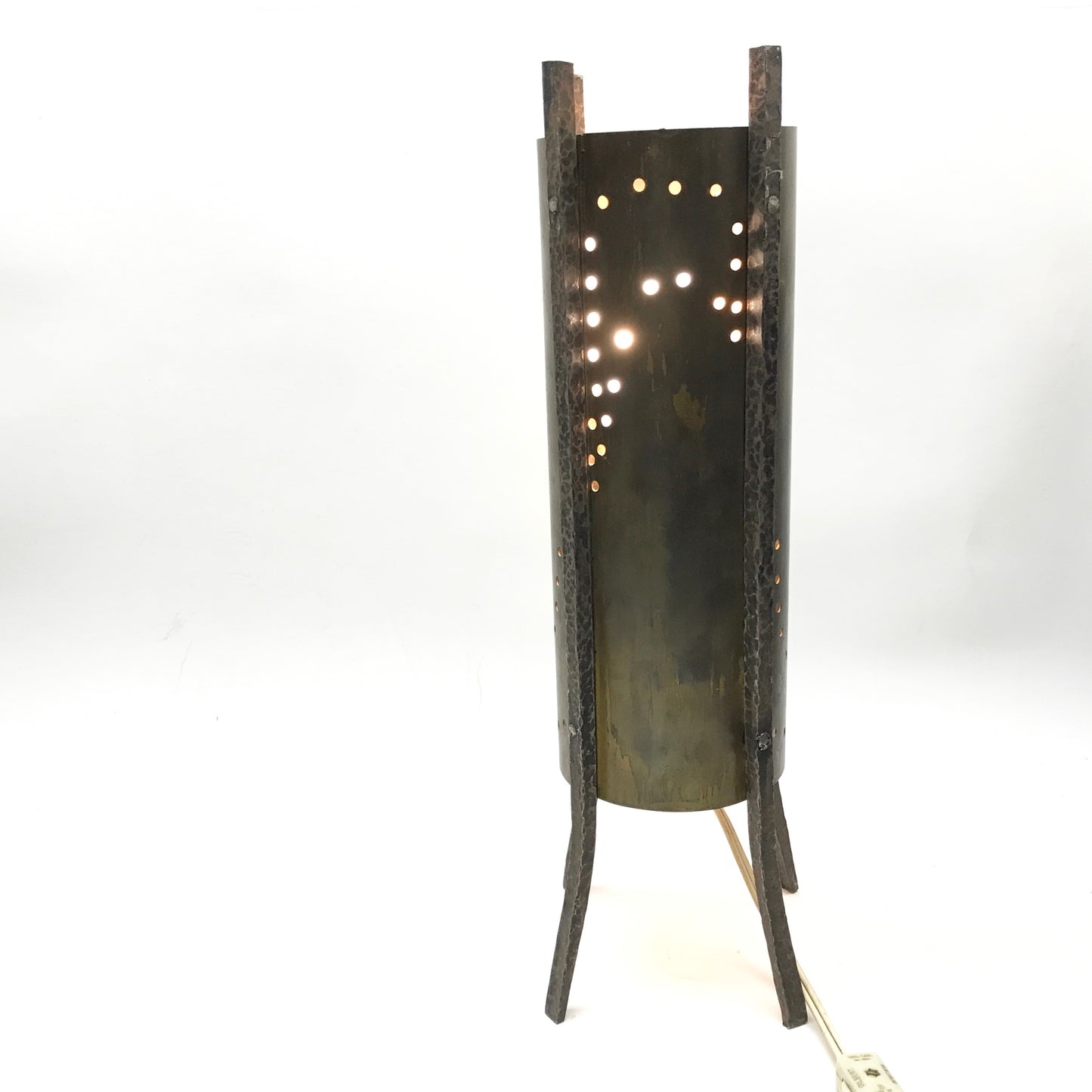 Brutalist Metal Table Lamp, Modernist Lighting, Vintage Nightlight