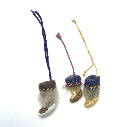 3 Vintage Mukluk-Shaped Zipper Pulls, Handmade Leather and Fur