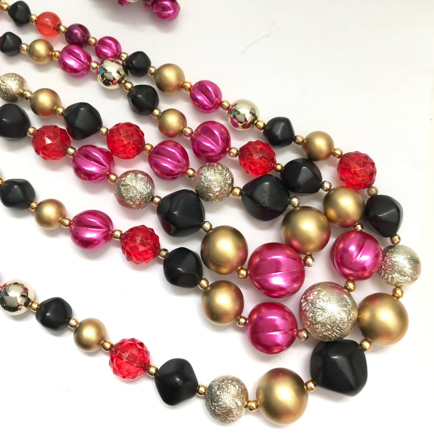 Vintage Fuchsia Beaded Necklace with Matching Clip Earrings, Costume Jewellery, Dress up Jewellery