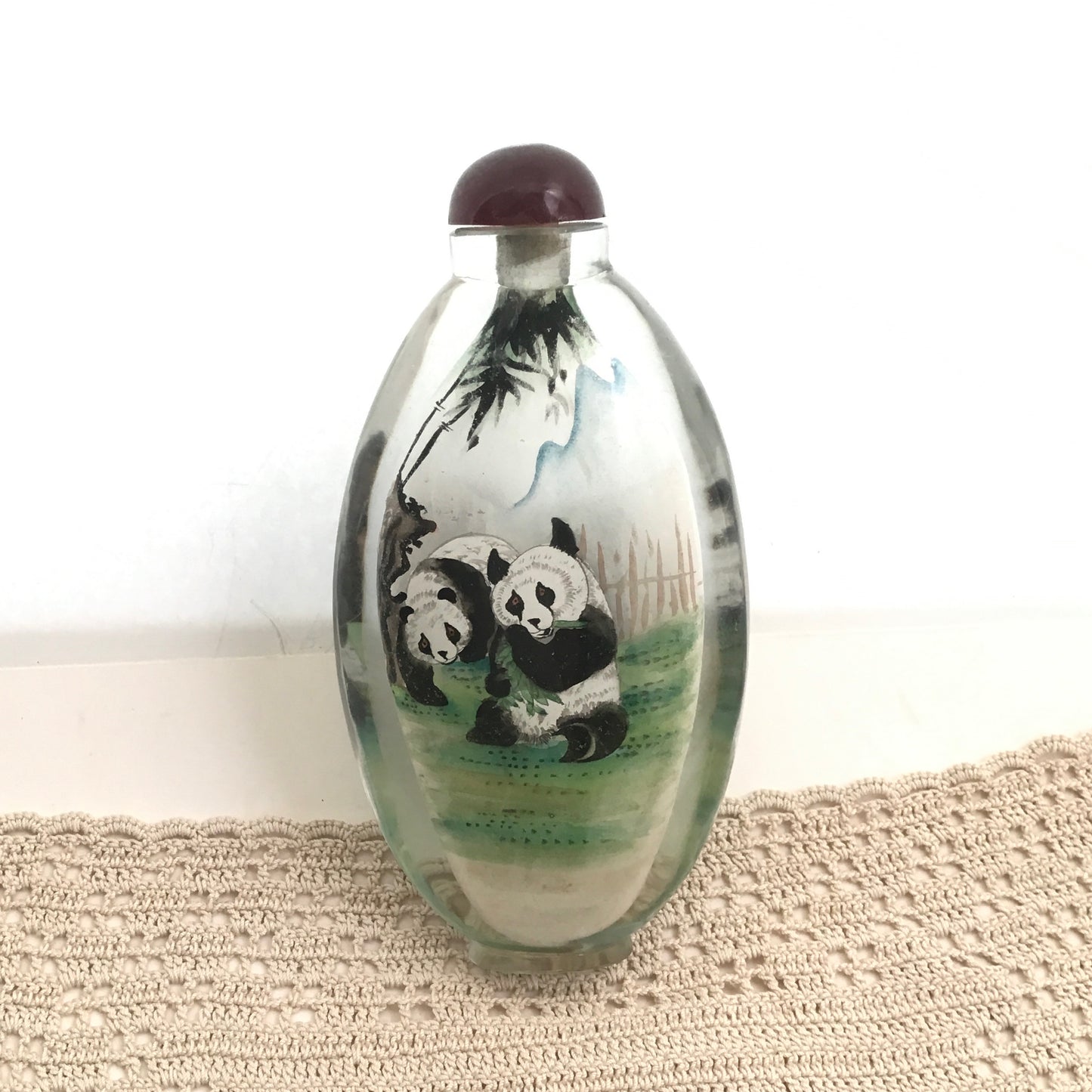 Chinese Reverse Pianted Snuff Bottle featuring Pandas