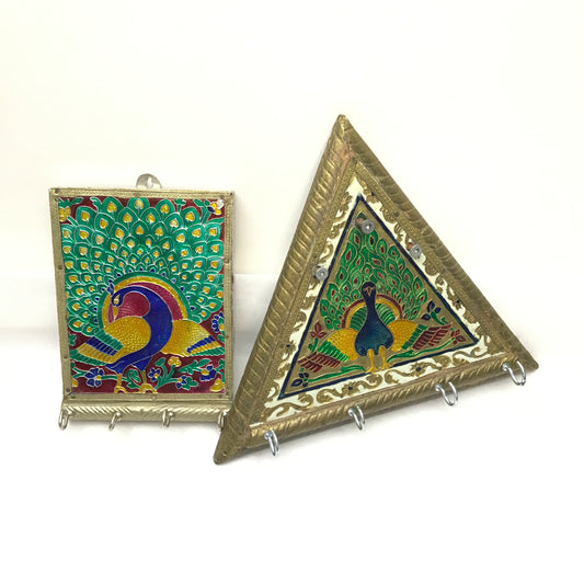 2 Meenakari Enamelled Hammered Tin Key RacksHooks an