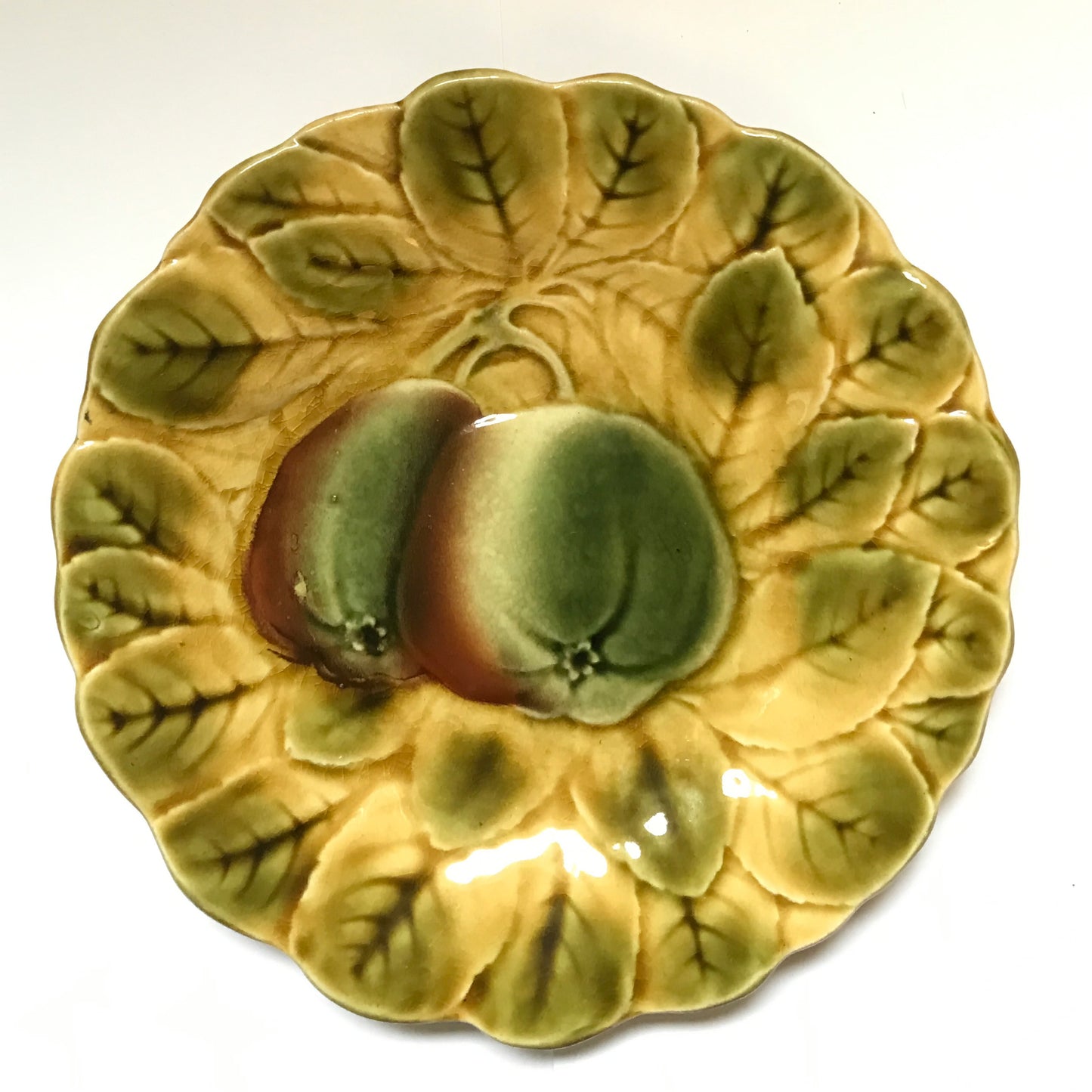 Sarreguimines French Majolica Plate, Apple Pattern