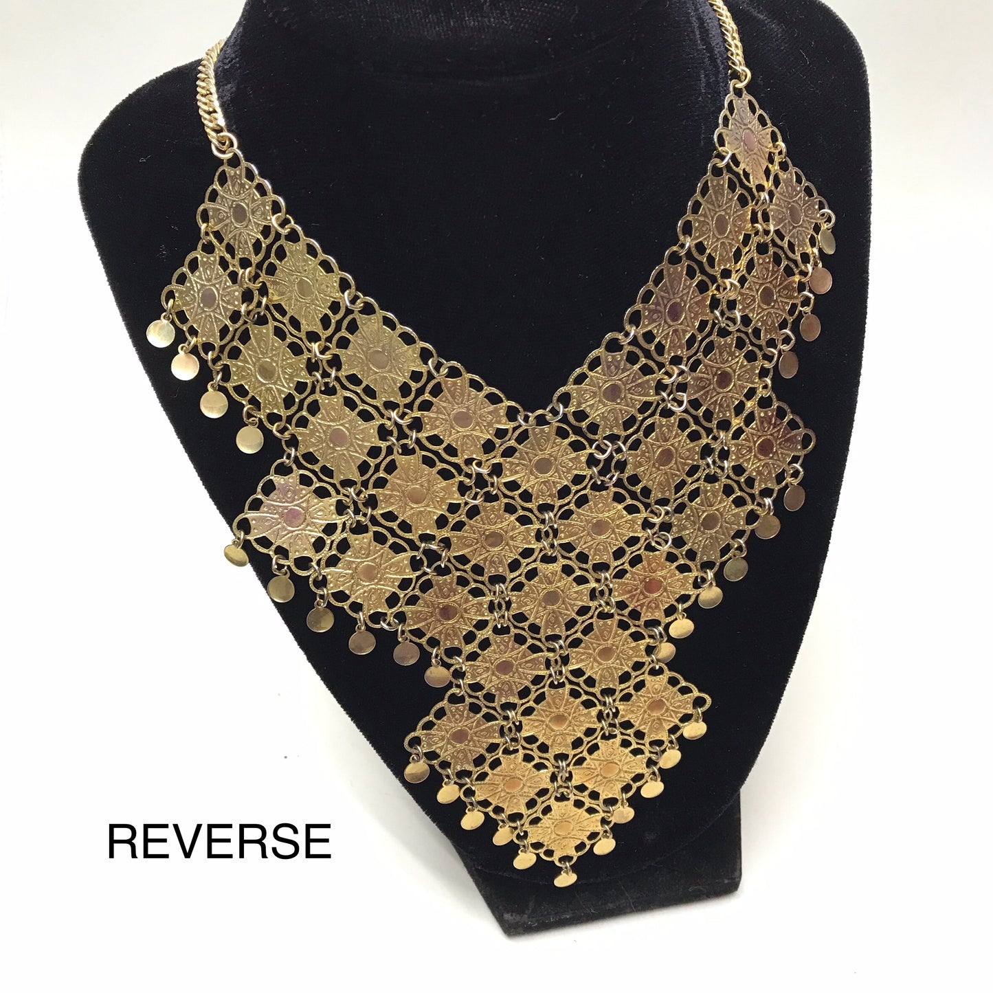 Vendome Gold Metal Bib Necklace, Vendôme Statement Necklace, Chainmail Necklace