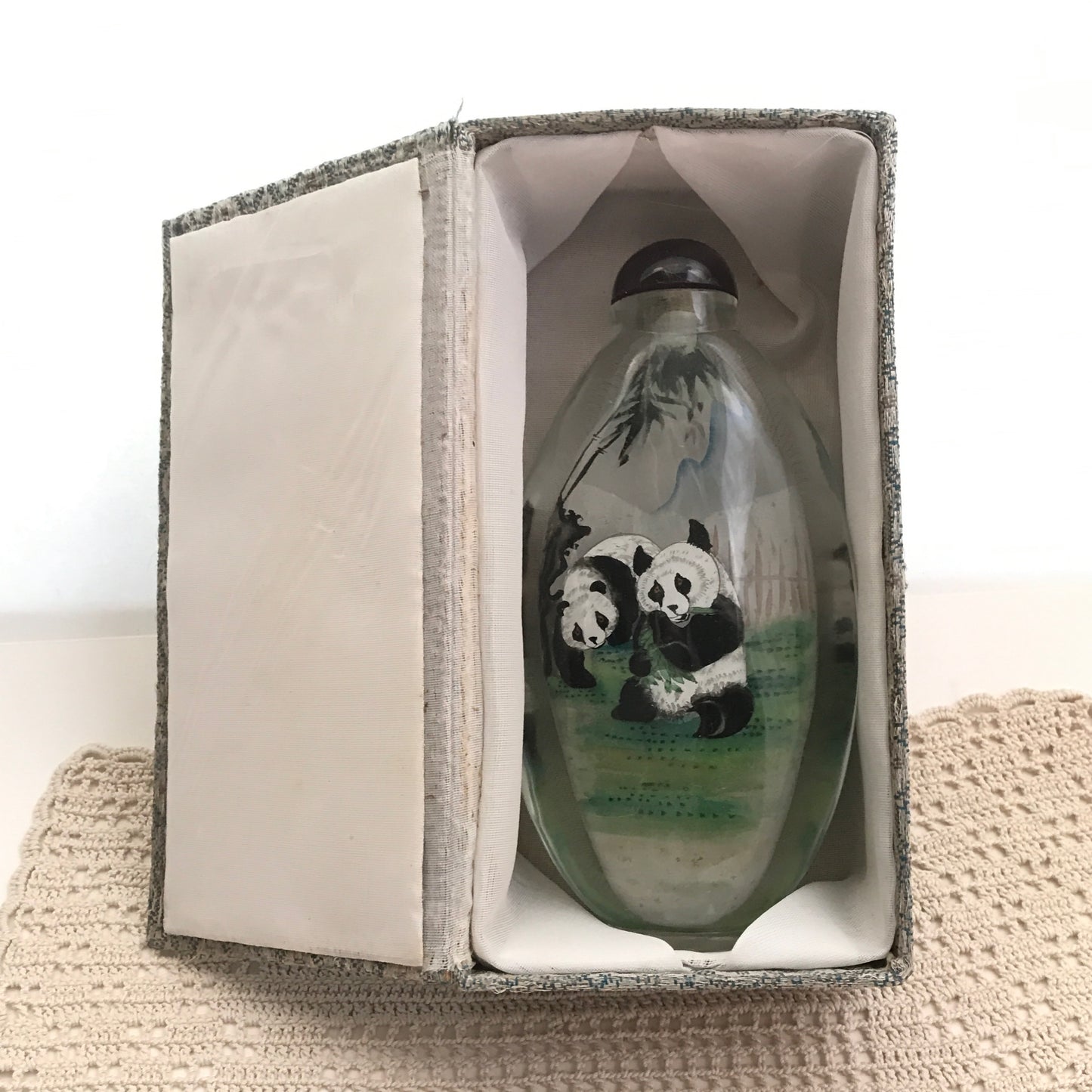 Chinese Reverse Pianted Snuff Bottle featuring Pandas