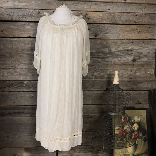 Bella Umbra White on White Print Silk Dress Size L