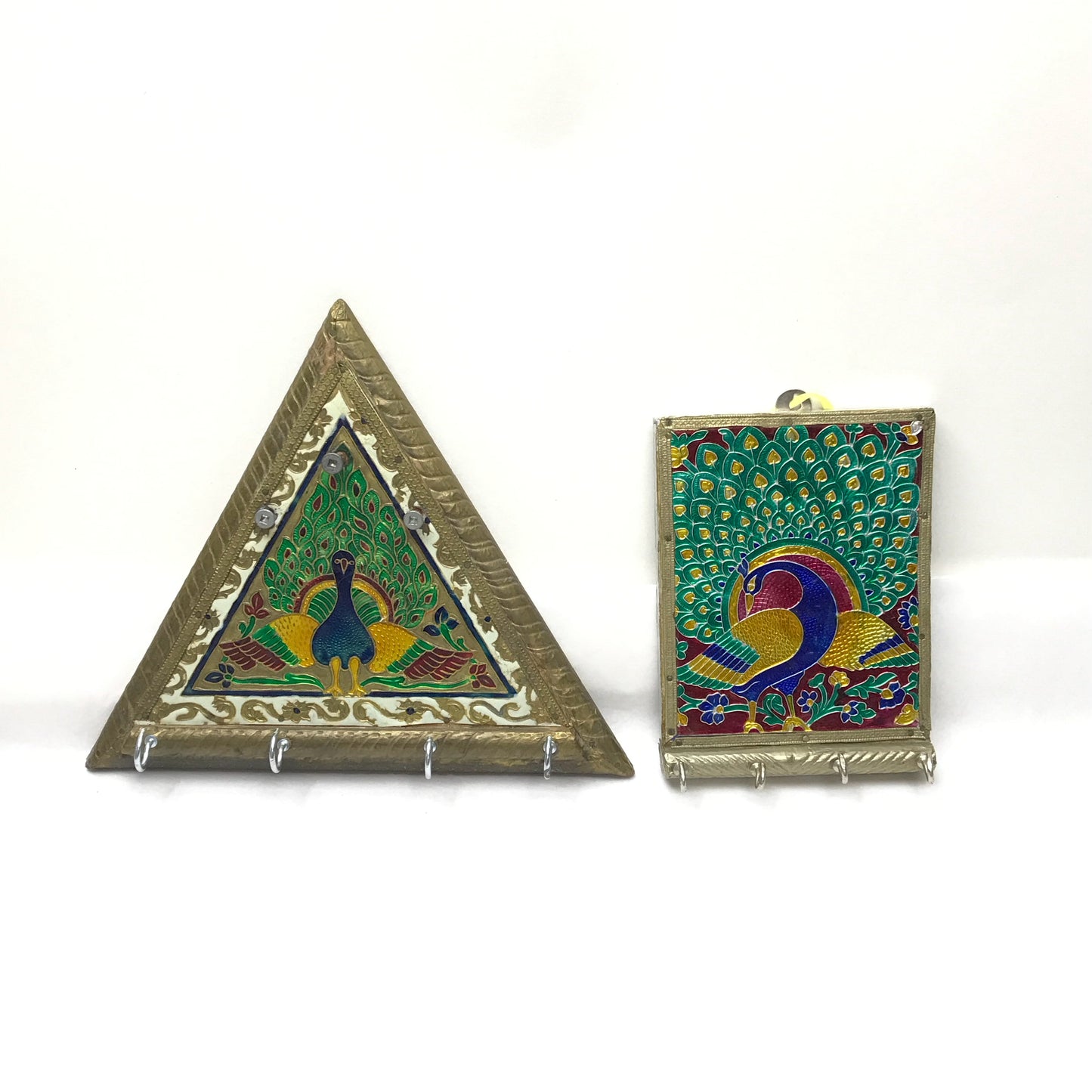 2 Meenakari Enamelled Hammered Tin Key RacksHooks an