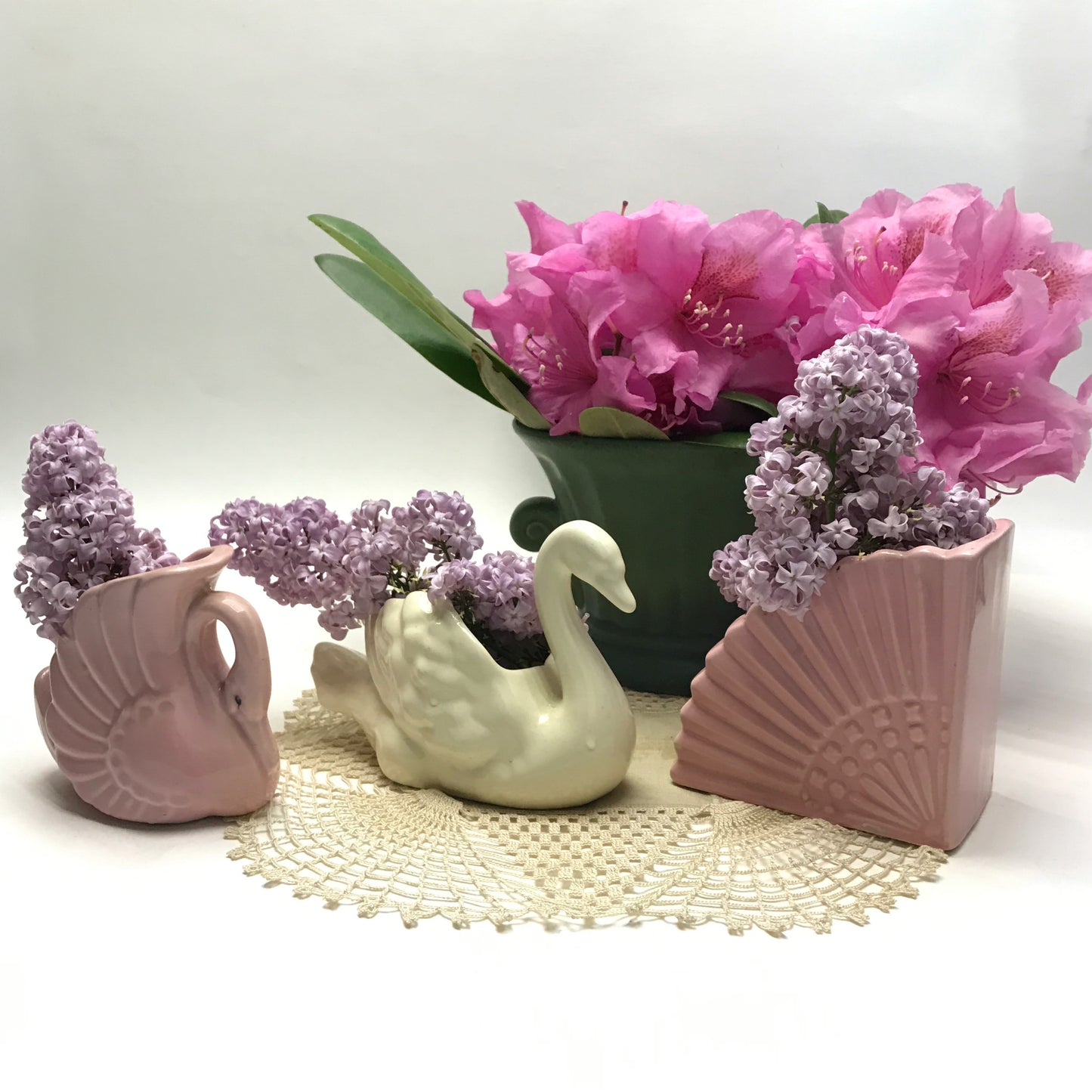 Swan Vase, Fan Vase, Lot of 3, Vintage Small Planters, Small Vases