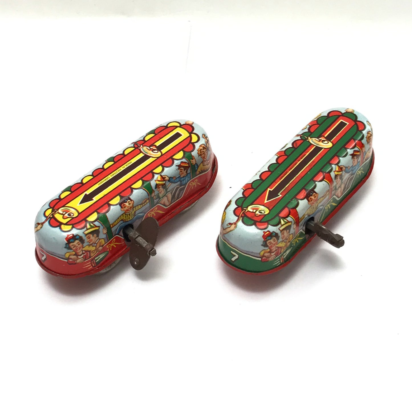 Western Germany Litho Tin Wind Up Trams, Vintage Key Wind Up Cars, NOT WORKING