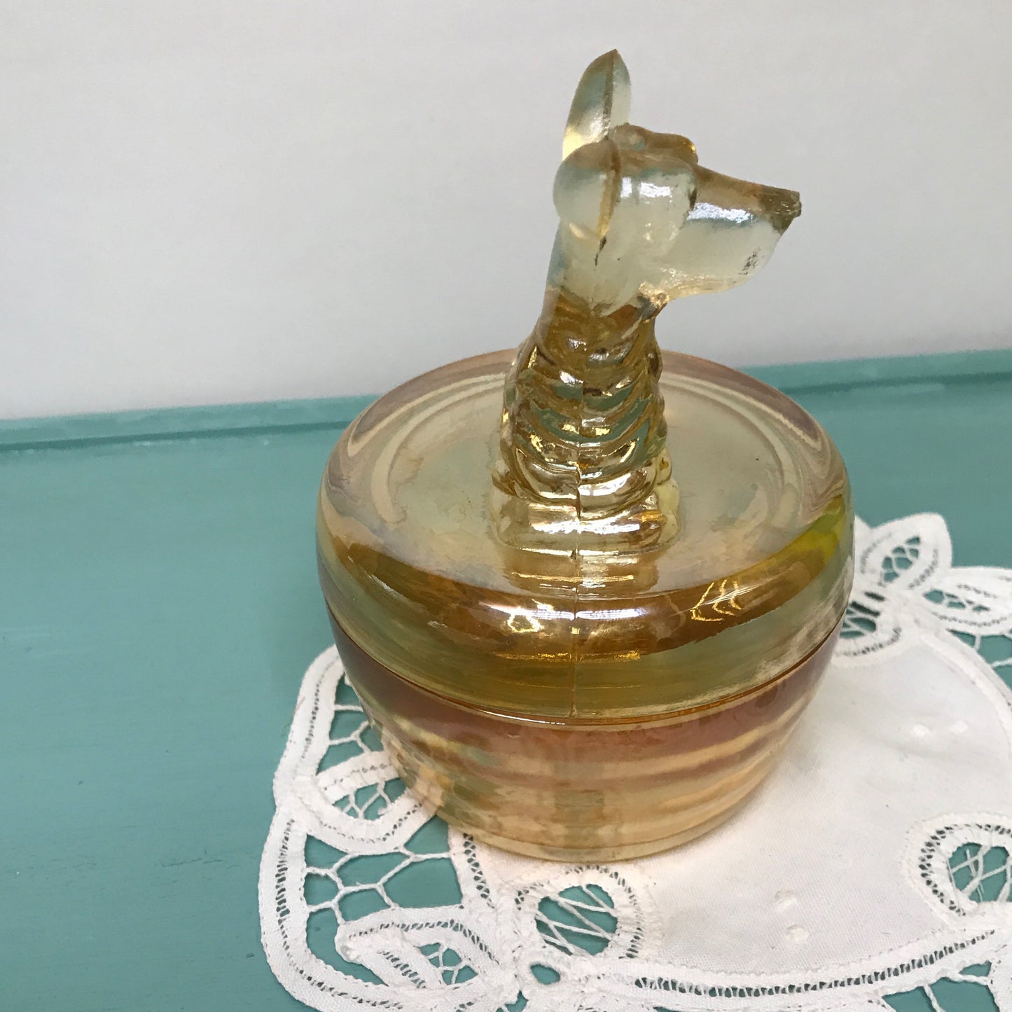 Scottie Dog Carnival Glass Powder Jar, Trinket Dish