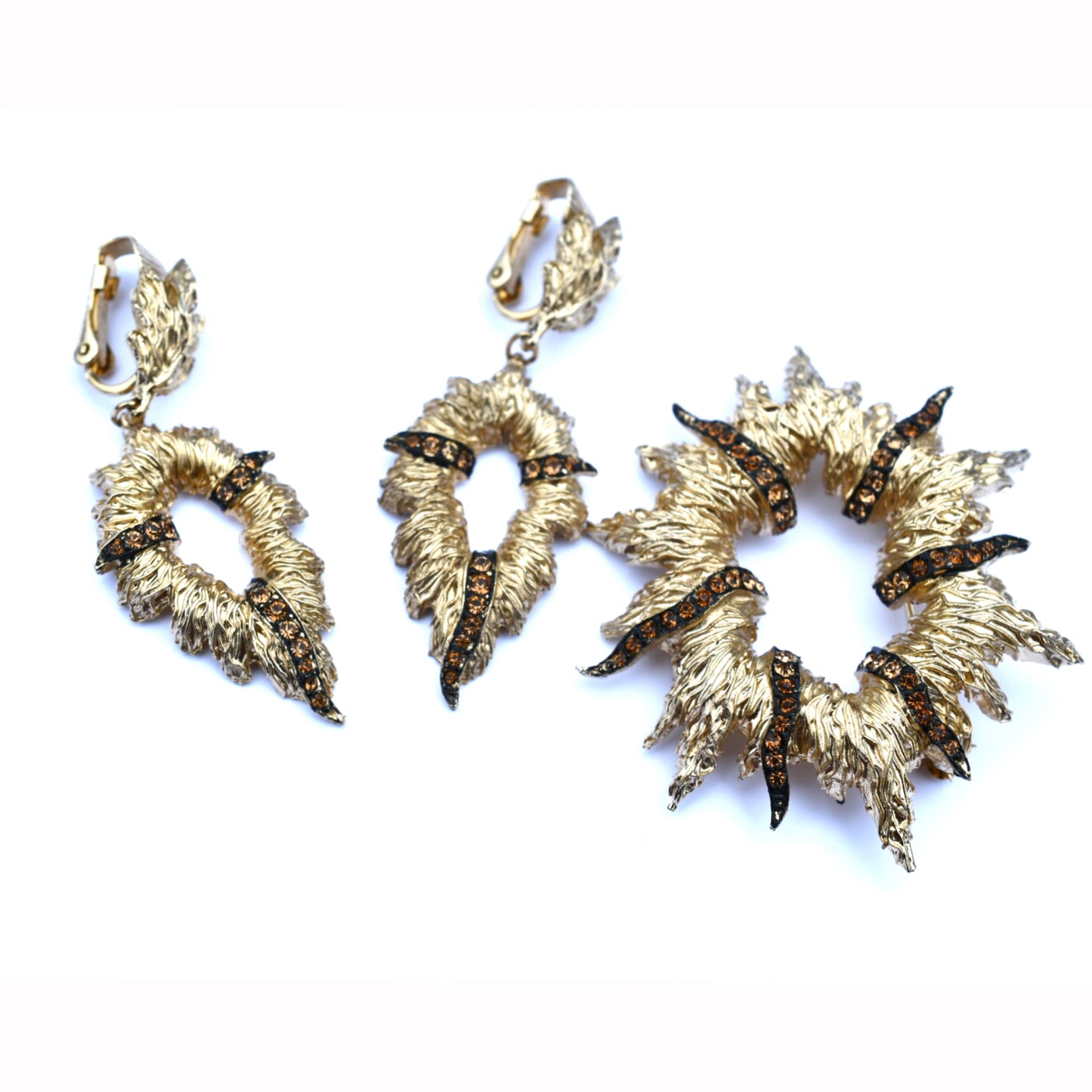 Le Couturier Rhinestone Brooch & Earrings Set, Burst Design, Boucher Canada, Mid-century Costume Jewellery