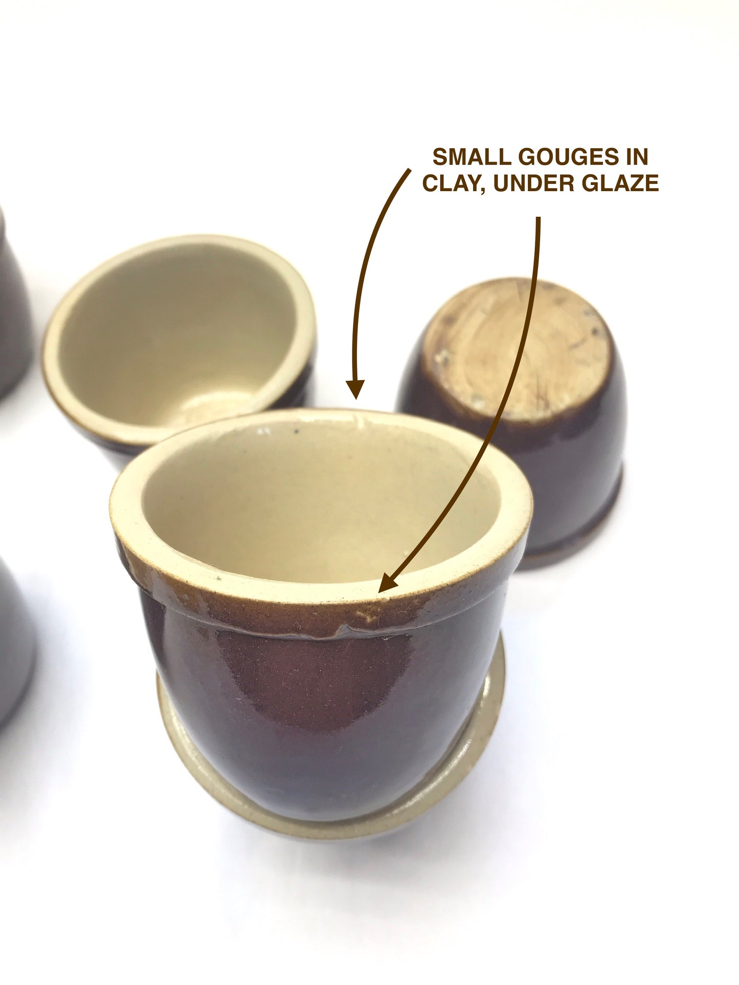 6 Small Stoneware Ramekins, 4 Ounce Vintage Pudding Cups, ONE AT FAULT
