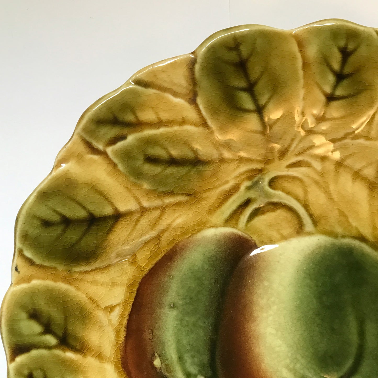 Sarreguimines French Majolica Plate, Apple Pattern