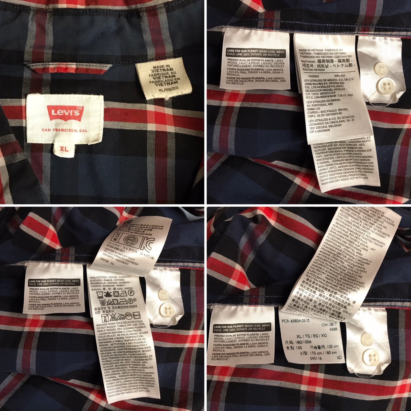 Levi’s Checkered Cotton Shirt Size XL