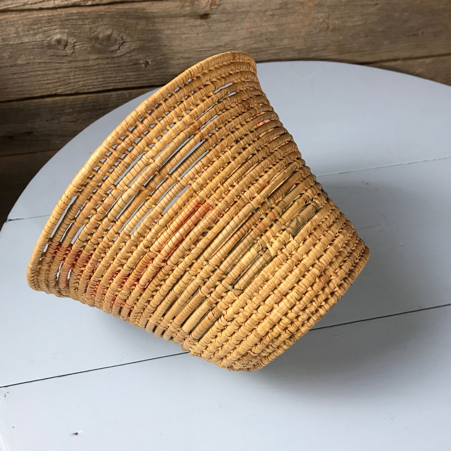 Open Weaved Coiled Basket; Grass Woven Cachepot, Catch-All Yarn Basket