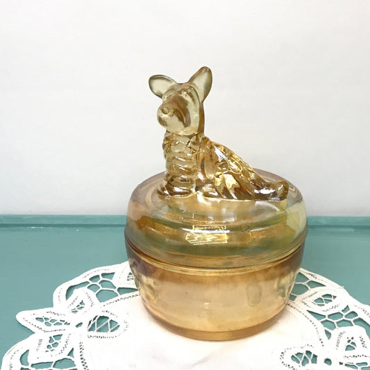 Scottie Dog Carnival Glass Powder Jar, Trinket Dish