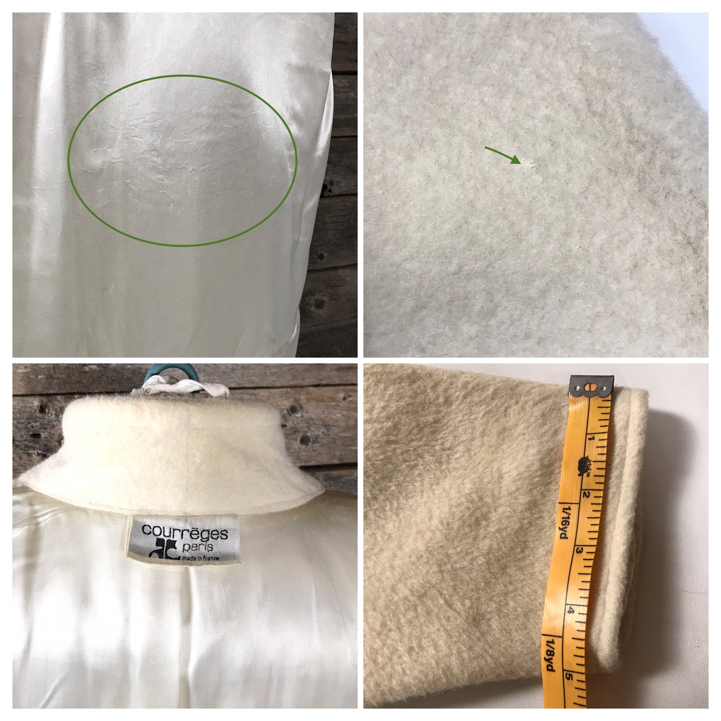 Courrèges Paris White Wool Blanket Coat (Some Wear)  c 1980s