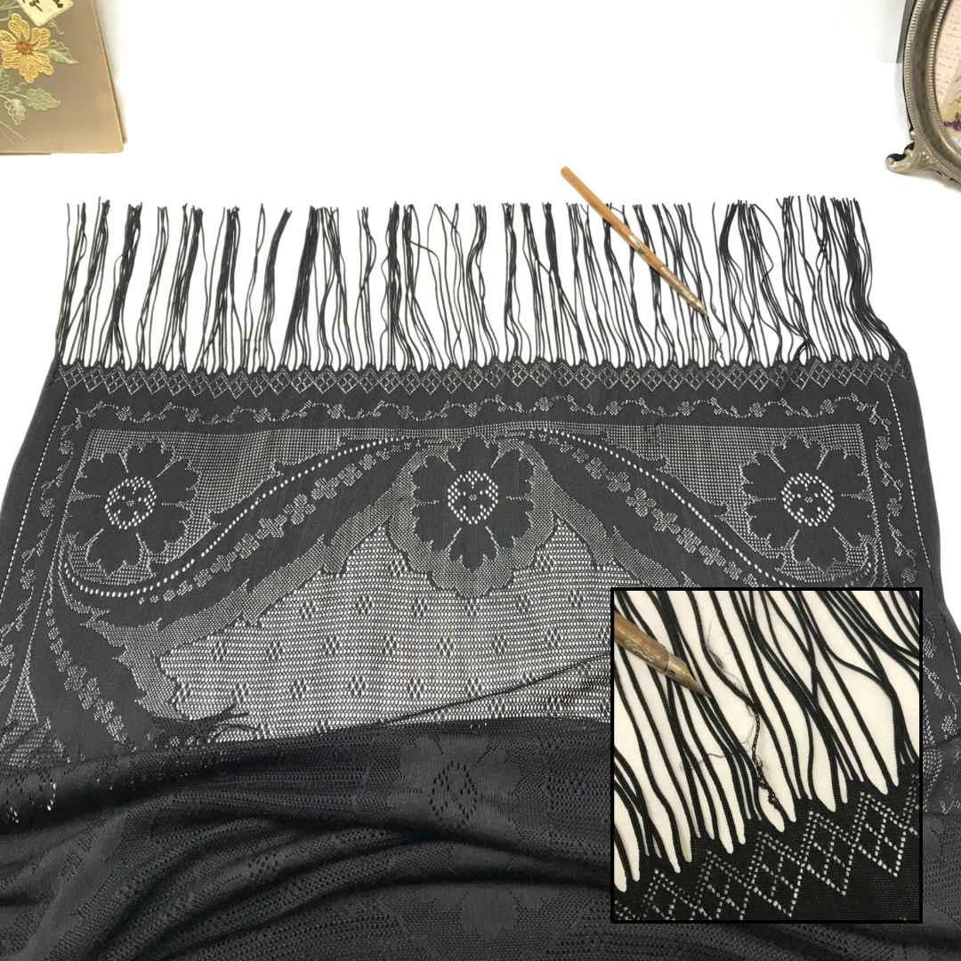 1920s Black Lace Scarf, Mourning Shawl