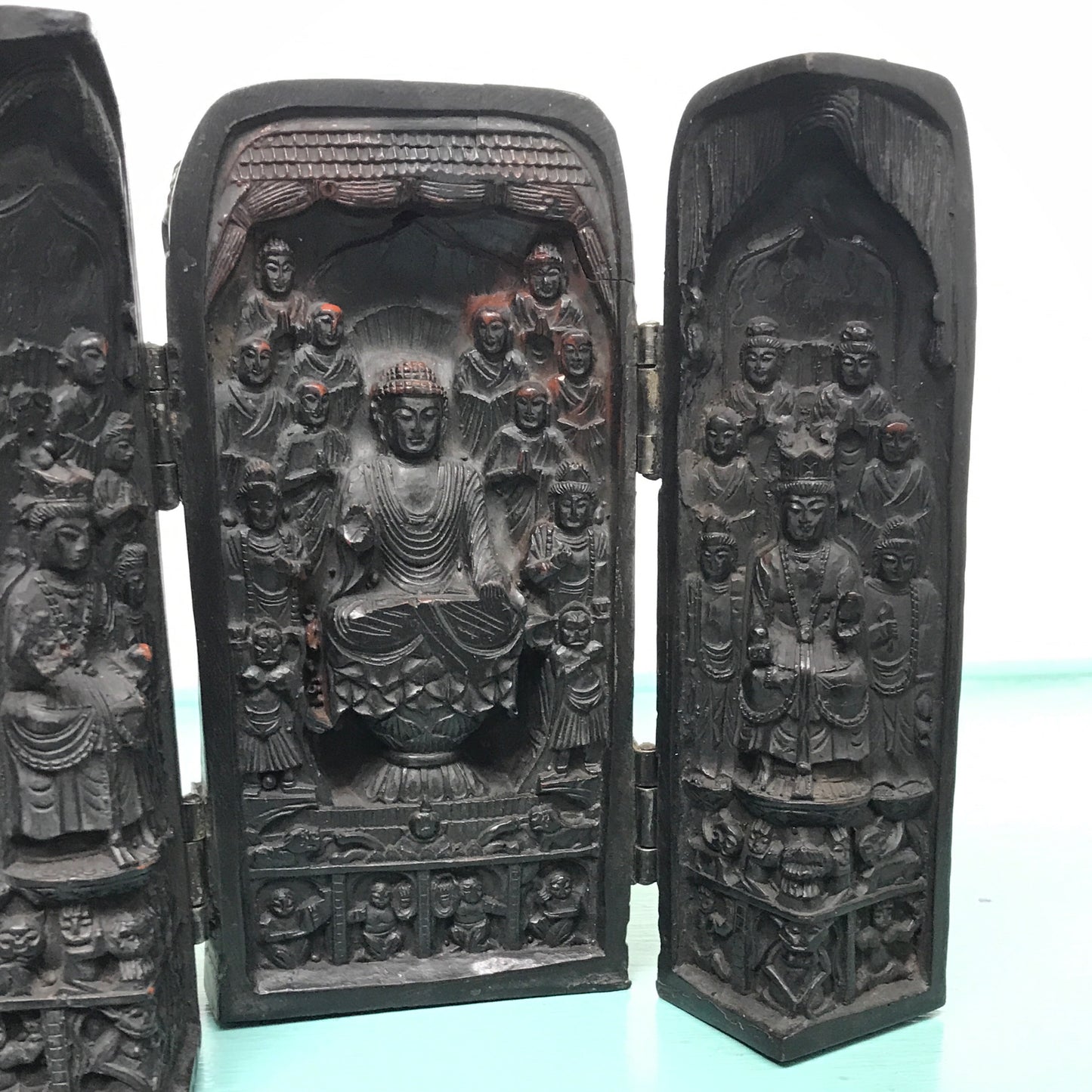 Vintage Buddha Triptych, Portable Shrine