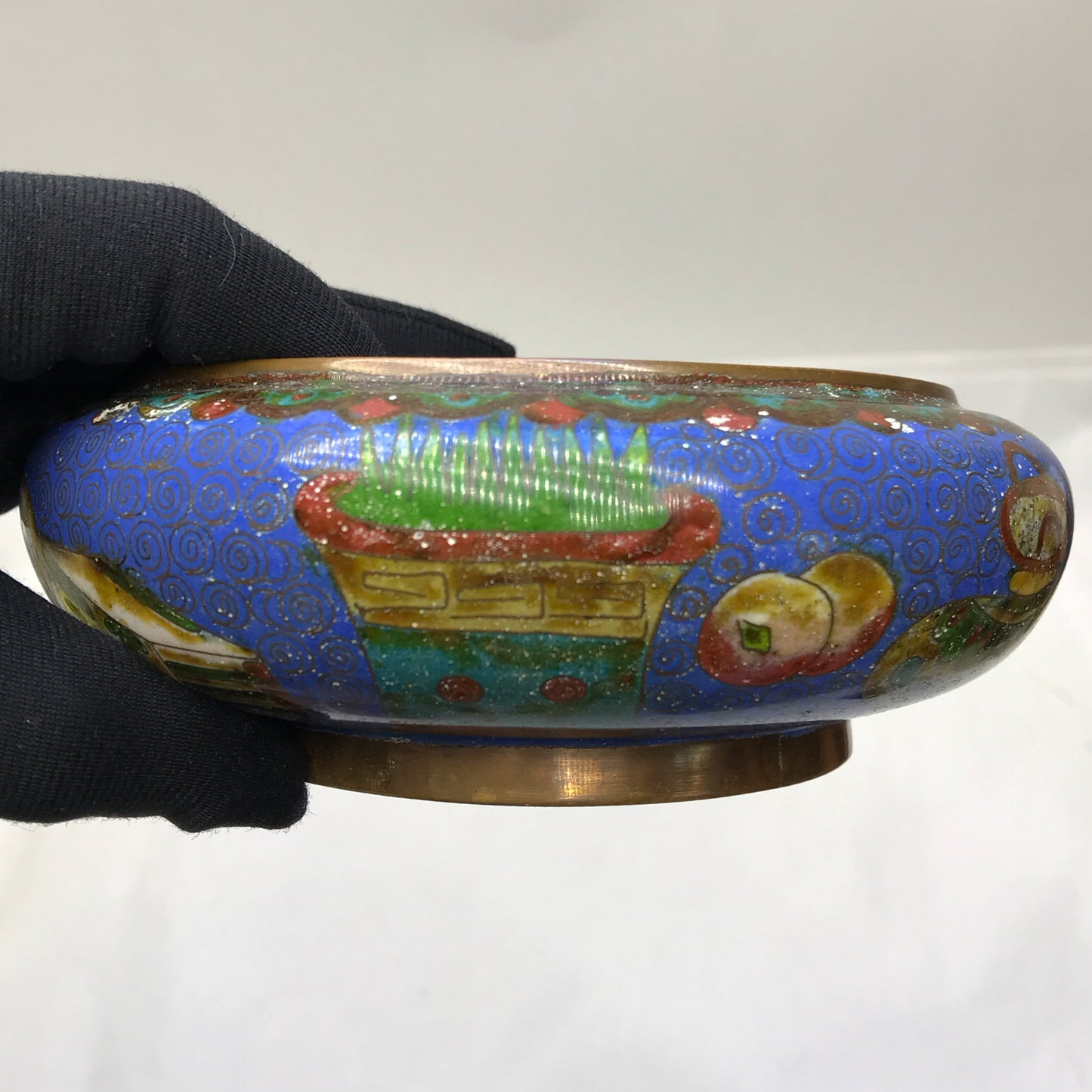 Chinese Cloisonné Trinket Dish, Food Themed, Light Deterioration