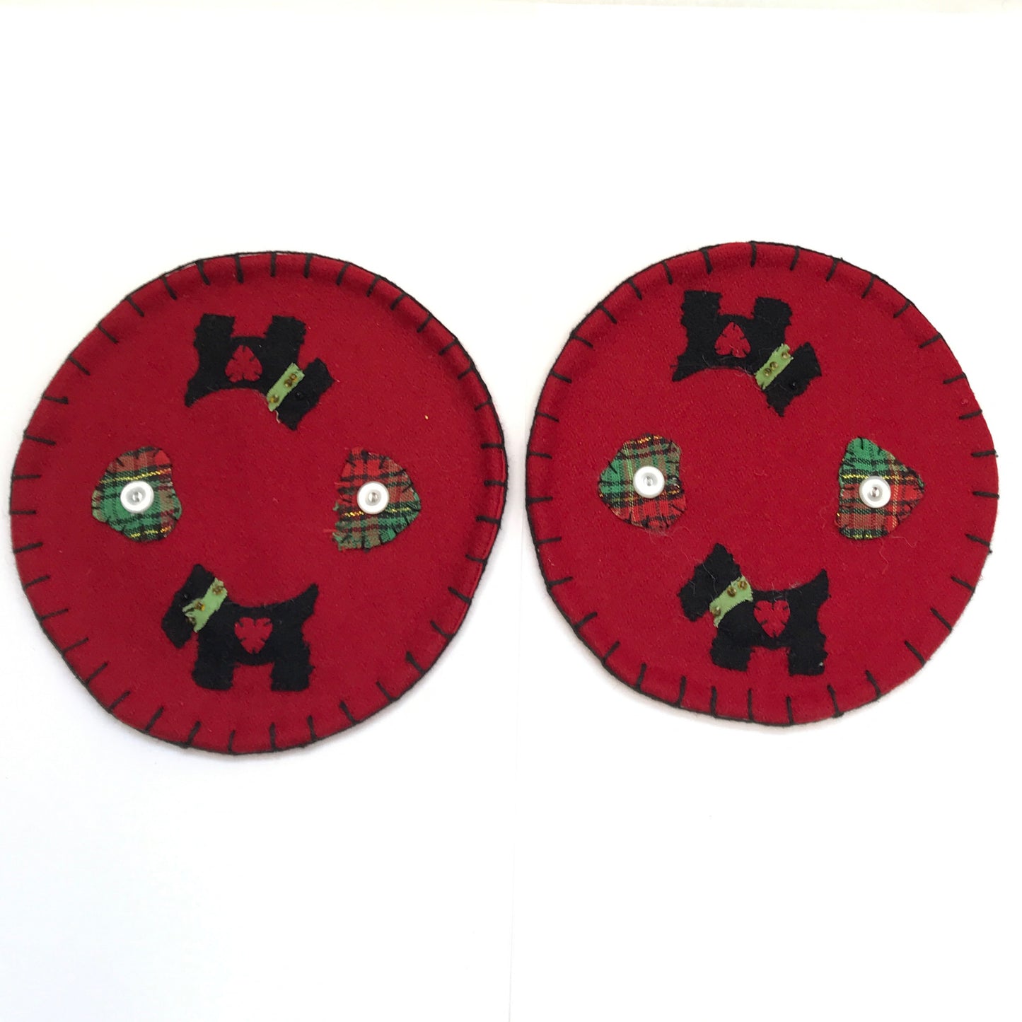 Set of 6 Handmade Scottish Themed Coasters, Scottie Dogs, MOP Buttons