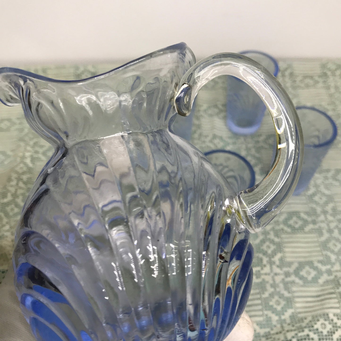 Miniature Periwinkle Blue Glass Pitcher and Glasses