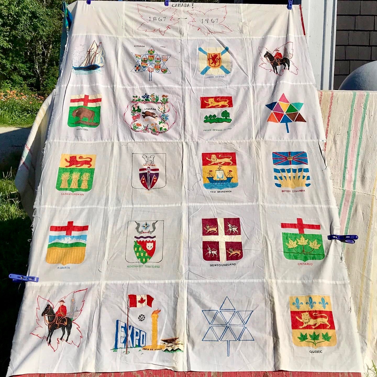 Quilt Topper, Canadian Centennial and Expo 67 Handmade Souvenir