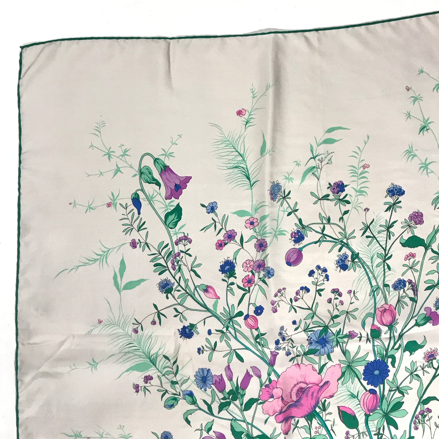 Luciano Firenze 100% Silk Floral Scarf, Pinks Blues, and Greens, MINOR WEAR, Square 30 inches.