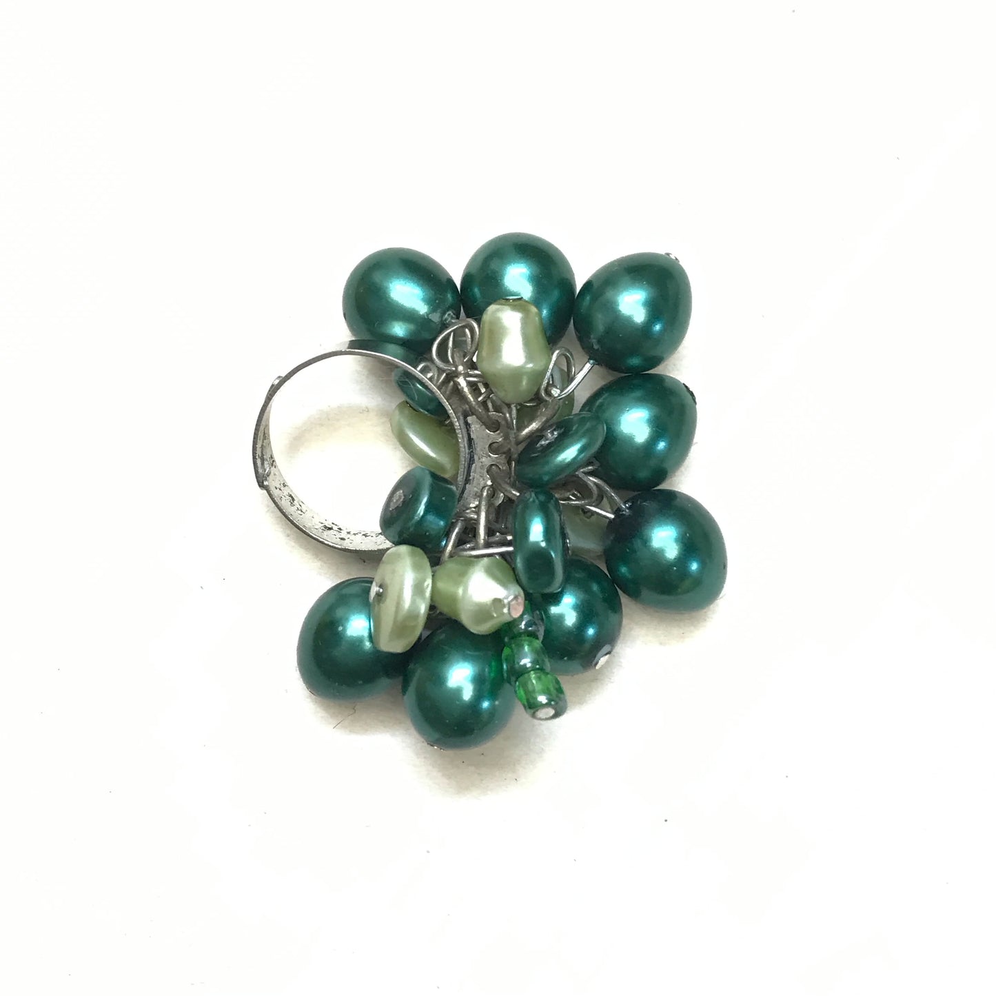 Cha Cha Ring Green Pearlized Beads, Cocktail Ring