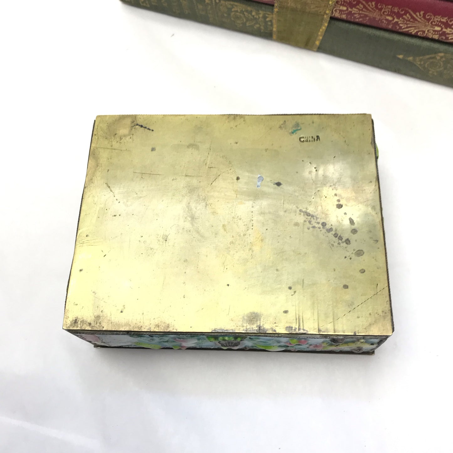 Chinese Enamel Cigarette Box with Wooden Lining, Trinket Box, Desk Decor, Stamp Box