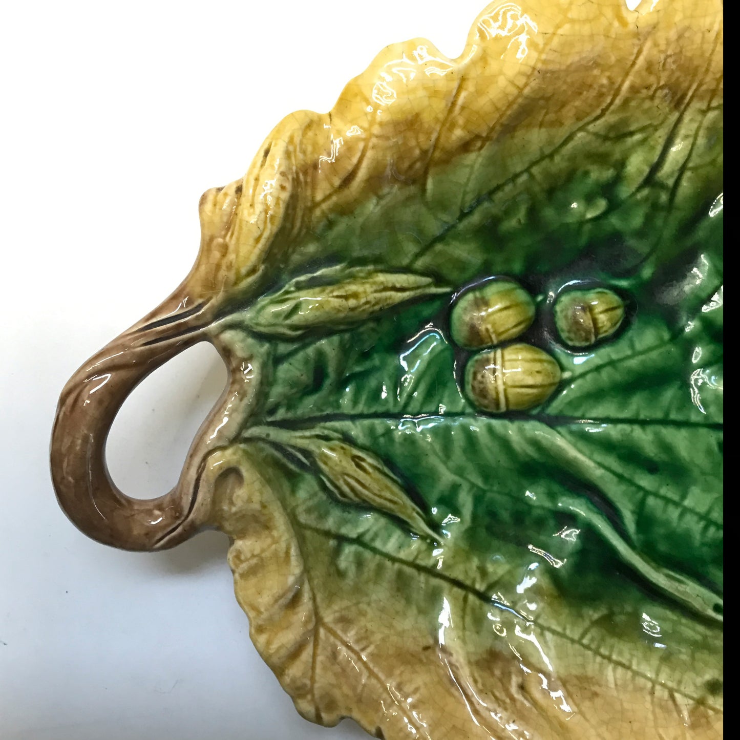 Oak Leaf Shaped Majolica Serving Platter, Griffin Smith & Hill Style, Antique Decorative Serving Dish, AGE RELATED FAULTS (SOLD)