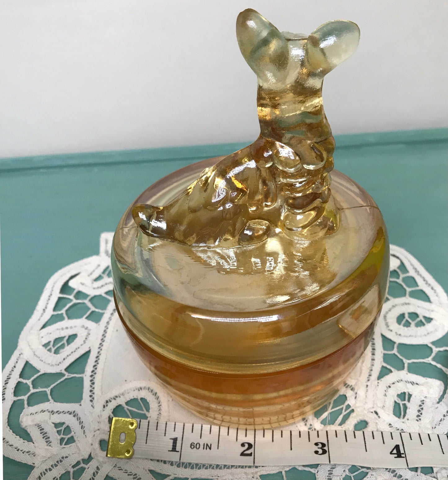 Scottie Dog Carnival Glass Powder Jar, Trinket Dish