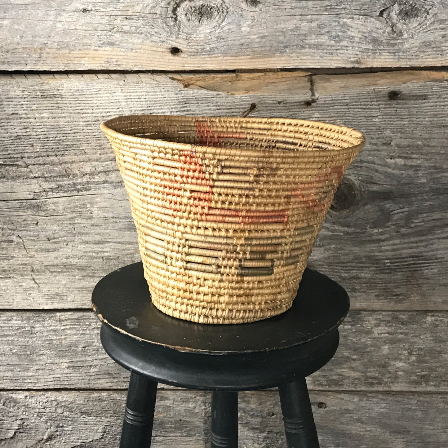 Open Weaved Coiled Basket; Grass Woven Cachepot, Catch-All Yarn Basket