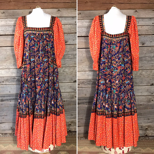 Neiman Marcus Floral Print Cotton Maxi Dress Bohemian Peasant