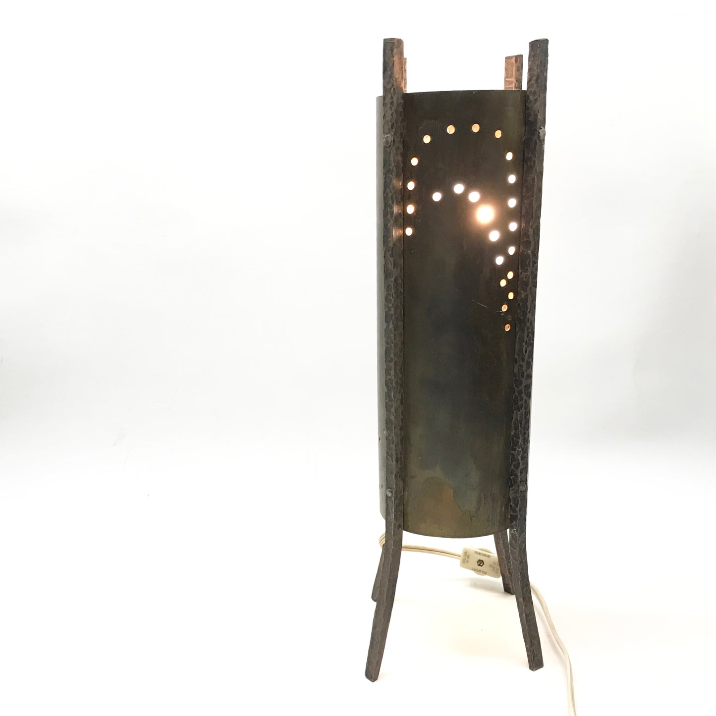 Brutalist Metal Table Lamp, Modernist Lighting, Vintage Nightlight