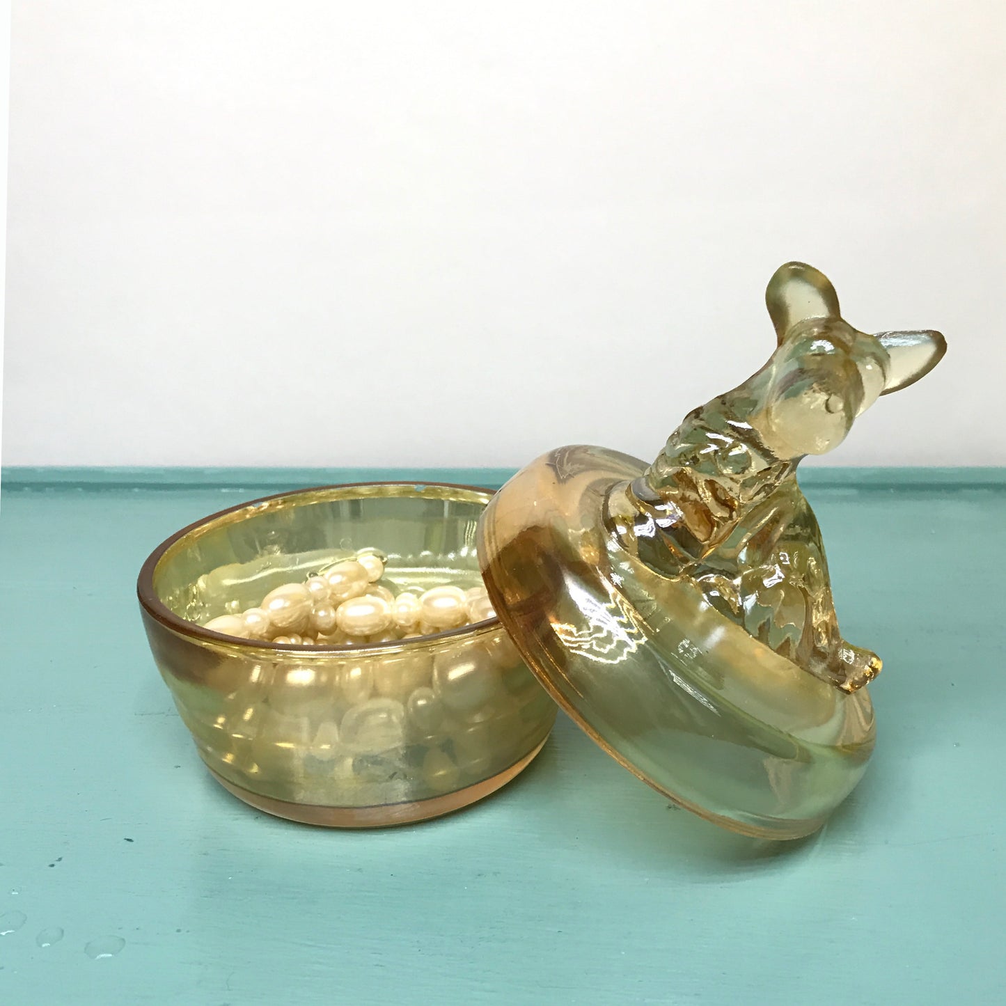 Scottie Dog Carnival Glass Powder Jar, Trinket Dish