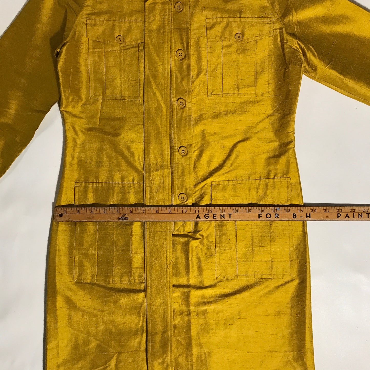 Isaac Mizrahi Gold Shirt Dress, 100% Silk, Tagged Size 8, c. 1990s, Retro Shirt Dress