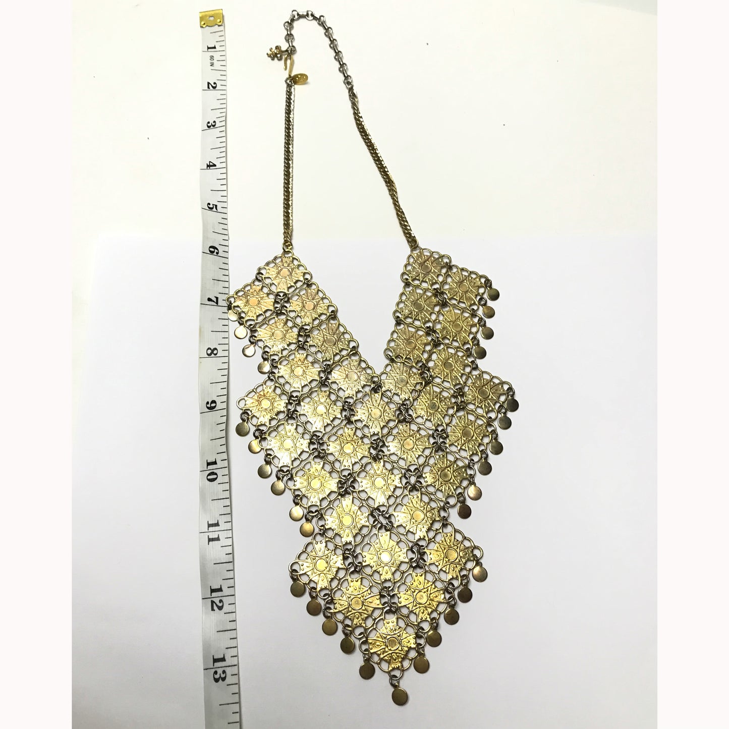 Vendome Gold Metal Bib Necklace, Vendôme Statement Necklace, Chainmail Necklace