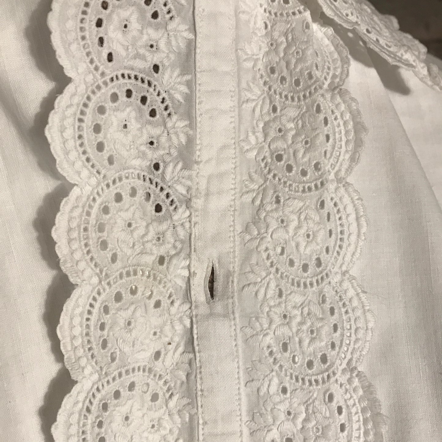 Edwardian Cotton Nightgown with Trimmed Collar and Sleeves, Antique Undergarments, Carved Mother of Pearl Buttons, MINOR Faults & Repairs.