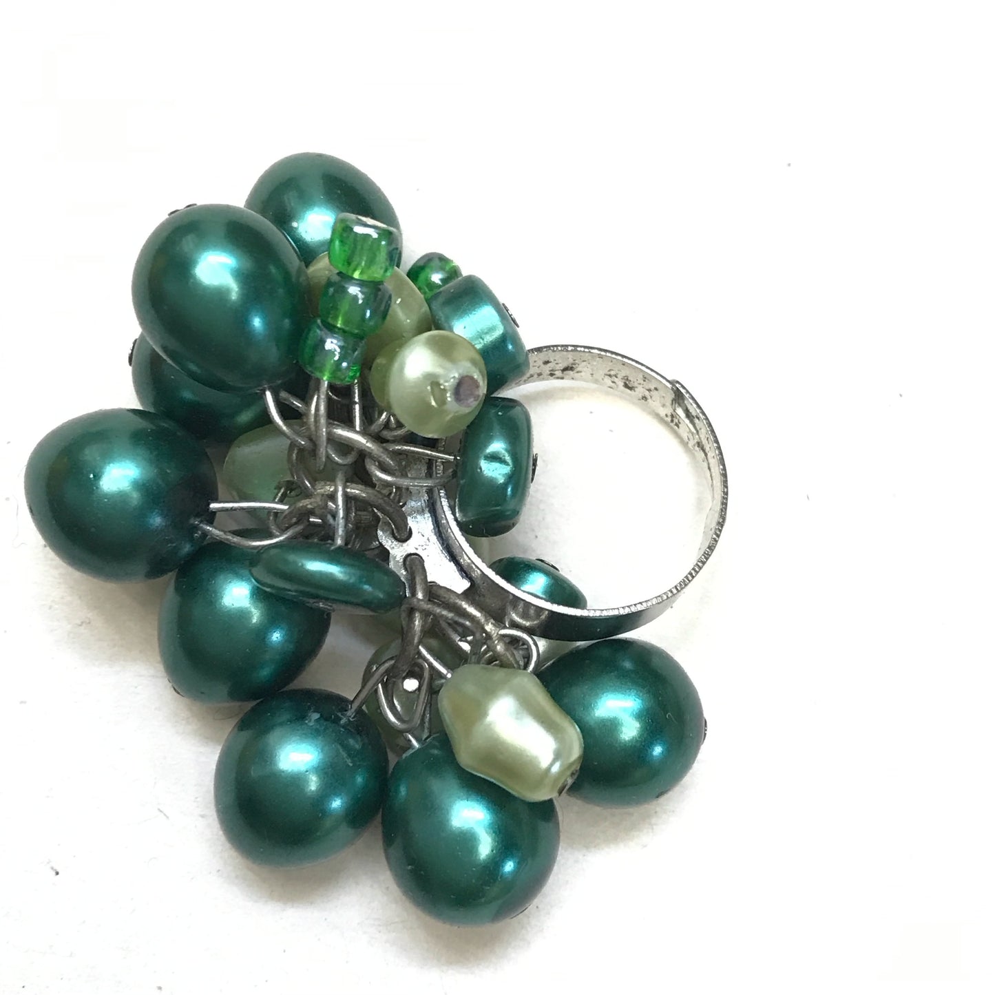 Cha Cha Ring Green Pearlized Beads, Cocktail Ring