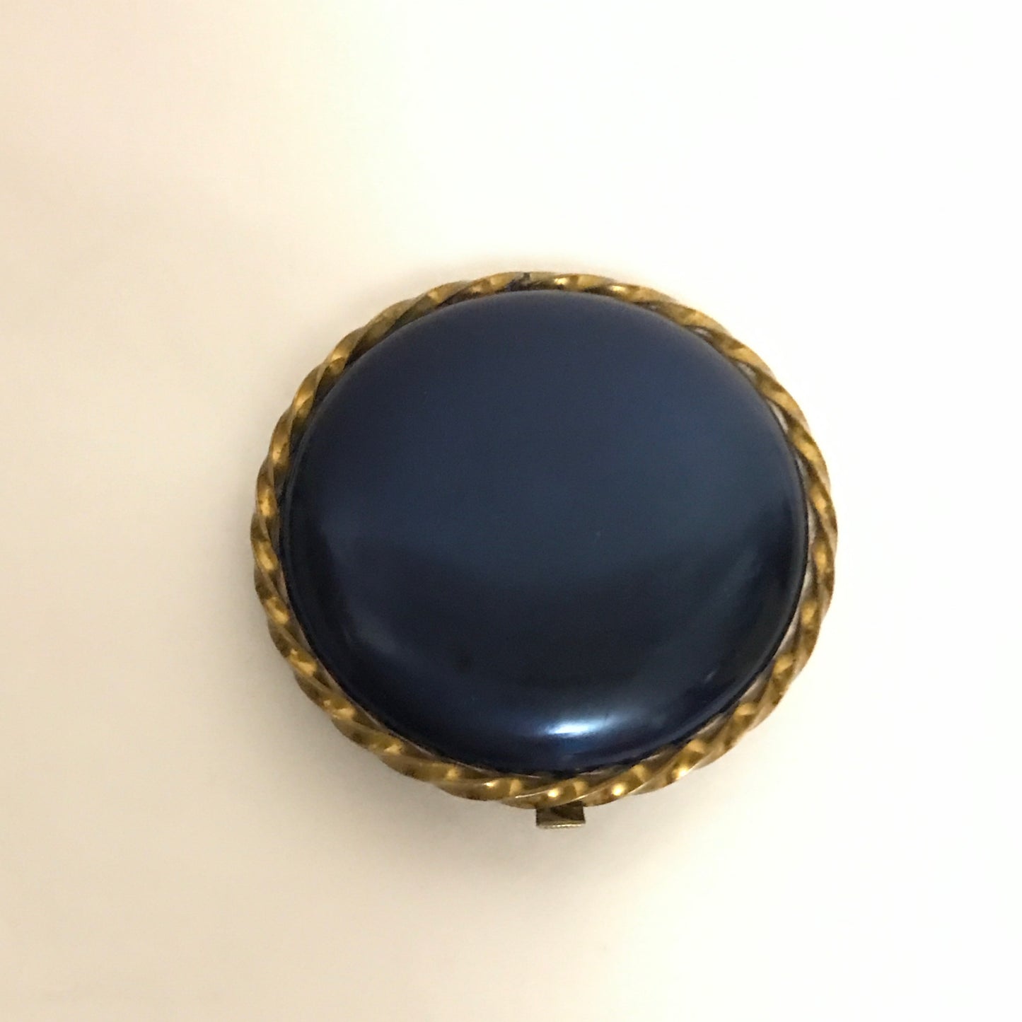 Art Deco VeeVanity Compact, Blue Enamel on Gold Metal Casing