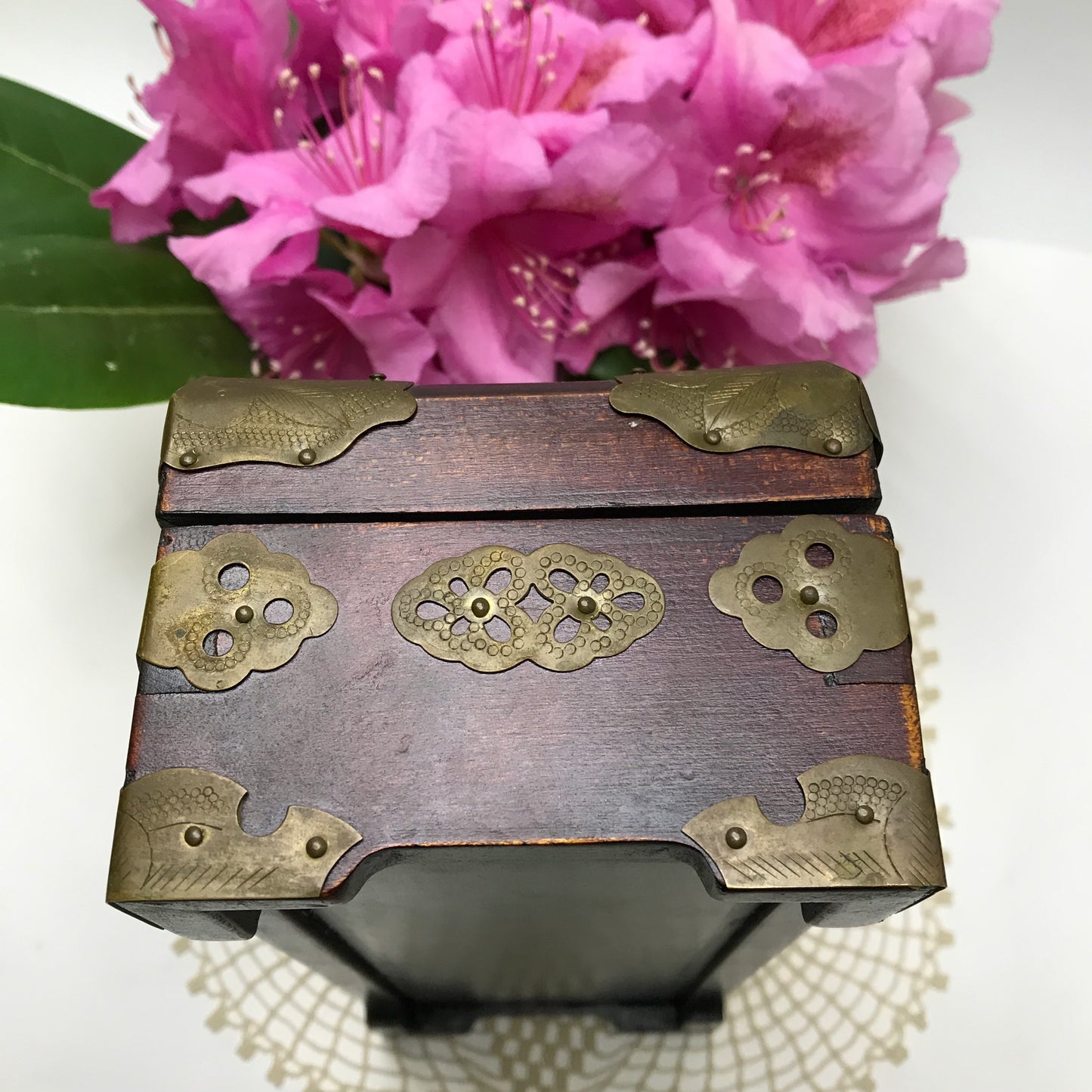 Chinese Jewellery Box with Brass & Jade Accents