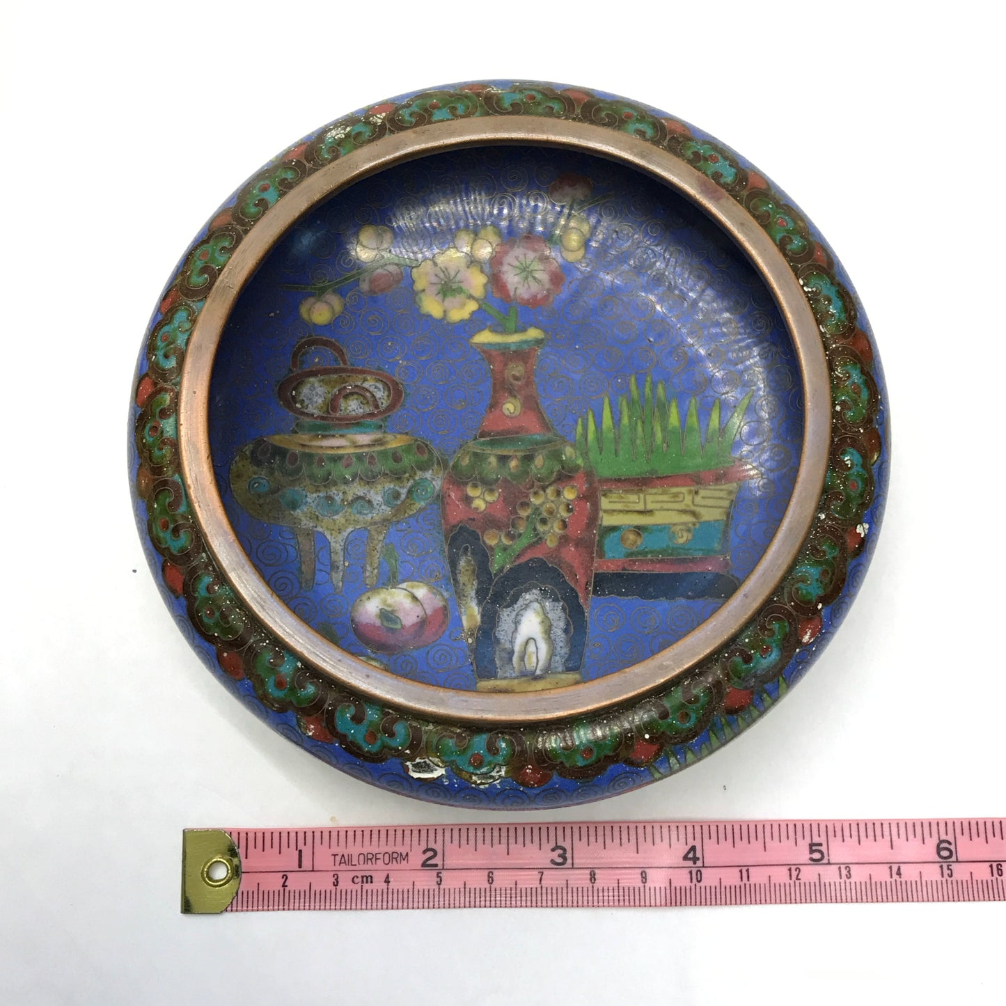 Chinese Cloisonné Trinket Dish, Food Themed, Light Deterioration