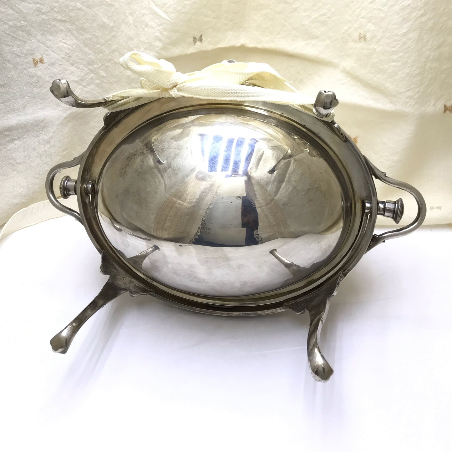 Edwardian Silver Plated Roll Top Domed Serving Dish, HB & H, Missing Liner Plate and Peg for Lifting  Lid