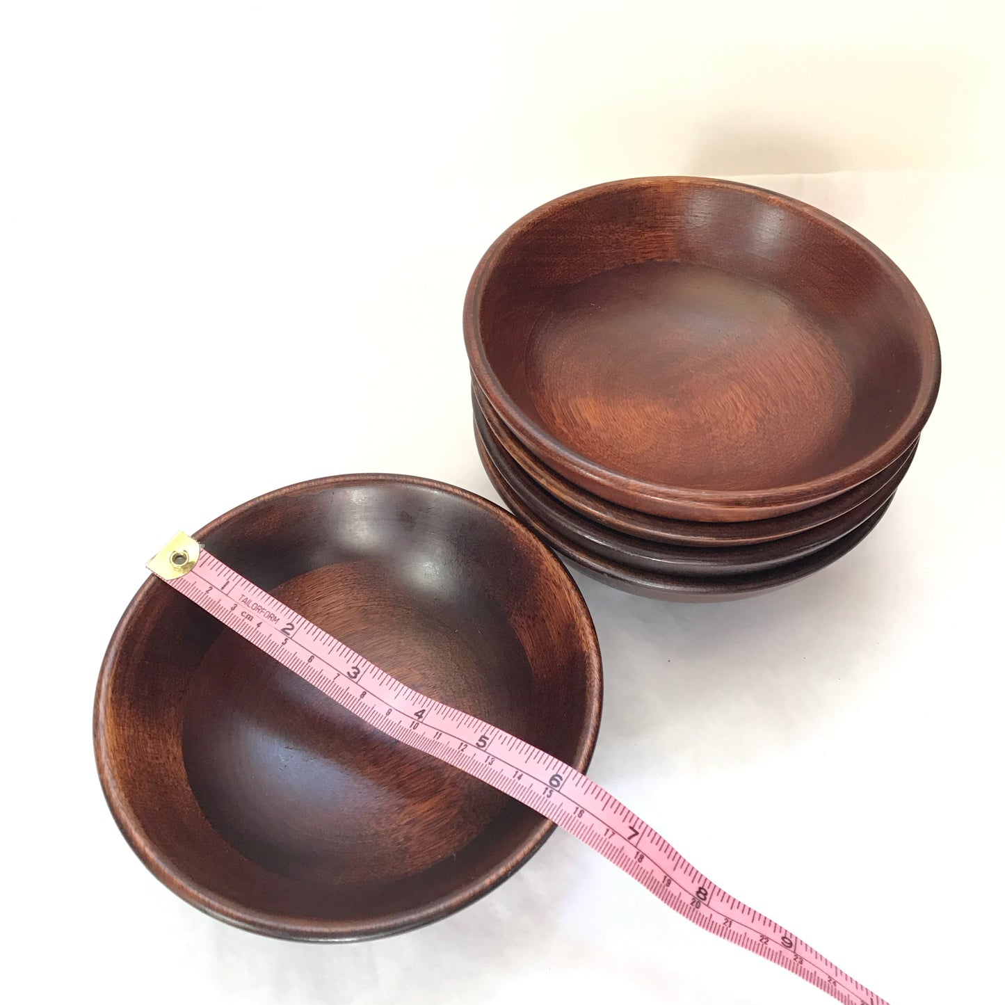 5 Lightweight Wooden Bowls, Dinner Roll Plates, Small Salad Dish, 6 inches