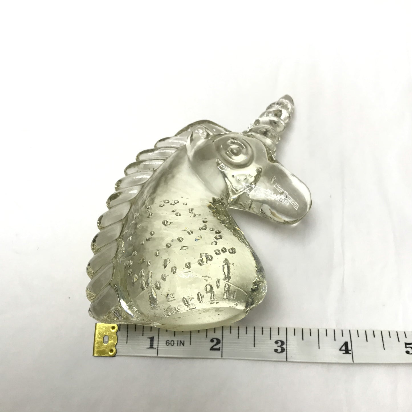 Glass Unicorn Paperweight, Controlled Bubble Glass, Bullicante Murano Stly Art Glass