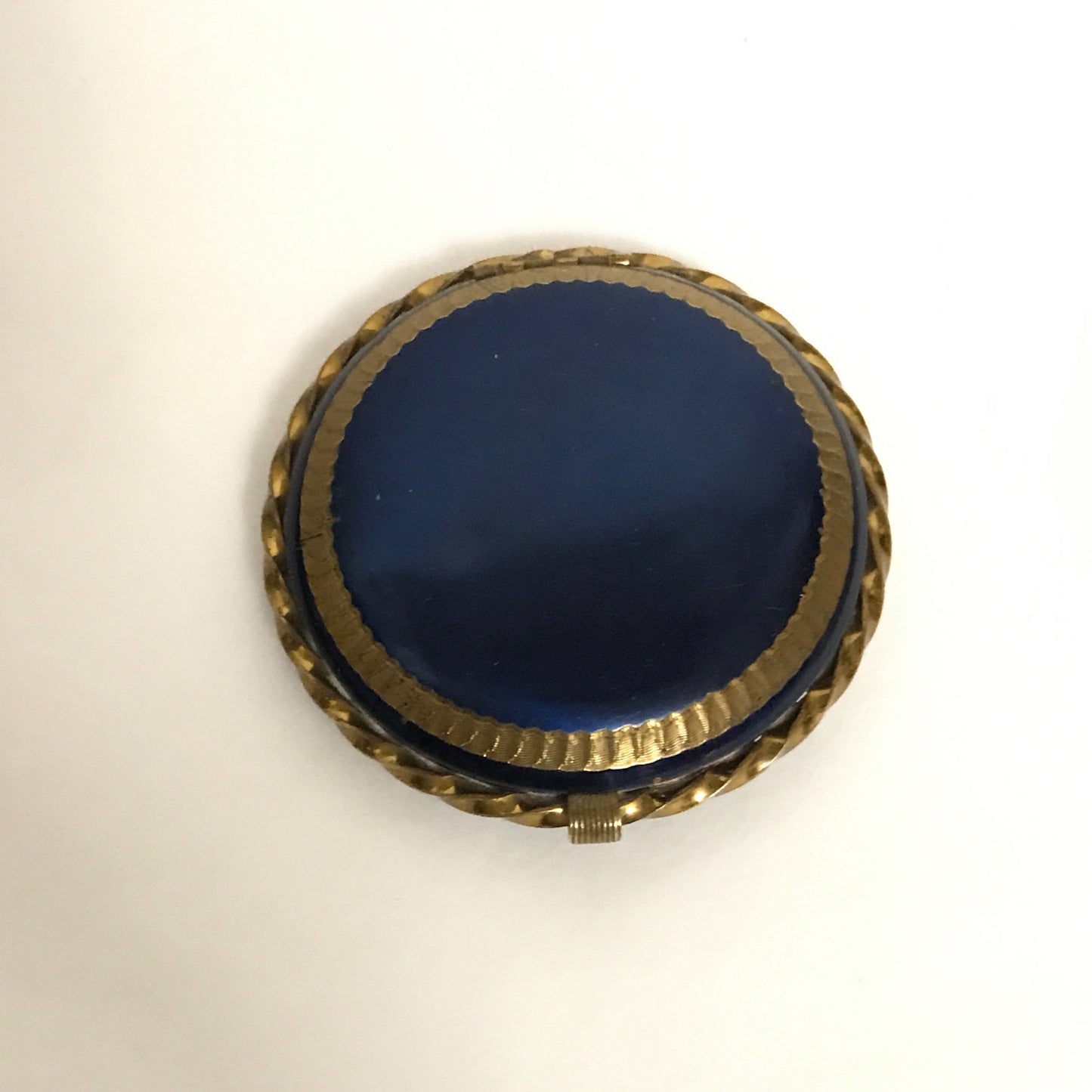 Art Deco VeeVanity Compact, Blue Enamel on Gold Metal Casing