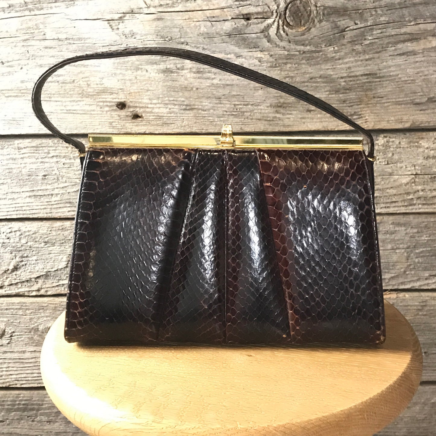 Vintage Snakeskin Bally Dolcis Purse, Brown Leather, Leather interior